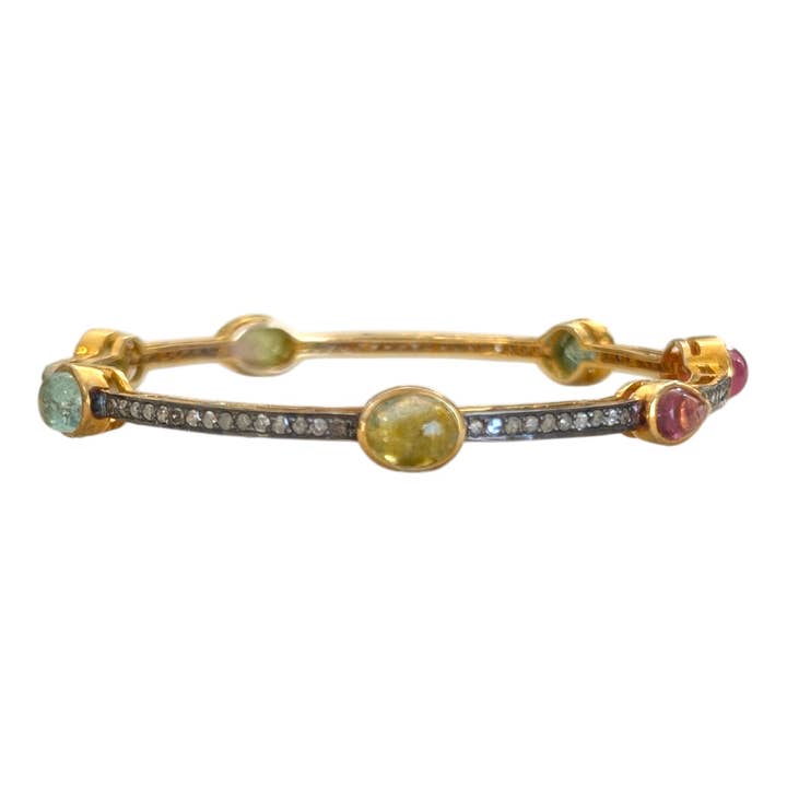 SOLDES — Bracelet jonc fin en or 18 carats, tourmaline et diamants pour la vente par Saraswati Imports