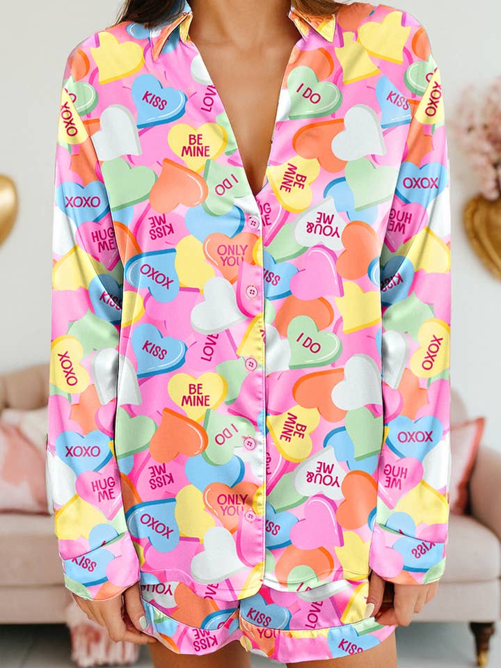 Valentines Collared Tunic Shirt and Shorts 2pcs Pajama Set for wholesale by fashionworks