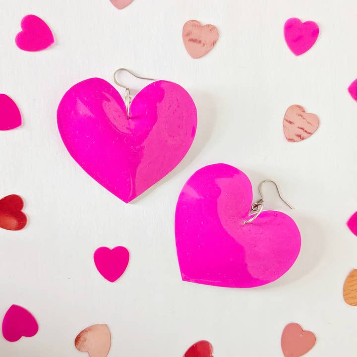 All The Discos - Wholesale Dangle Earrings - Patent Pink Heart Earrings1