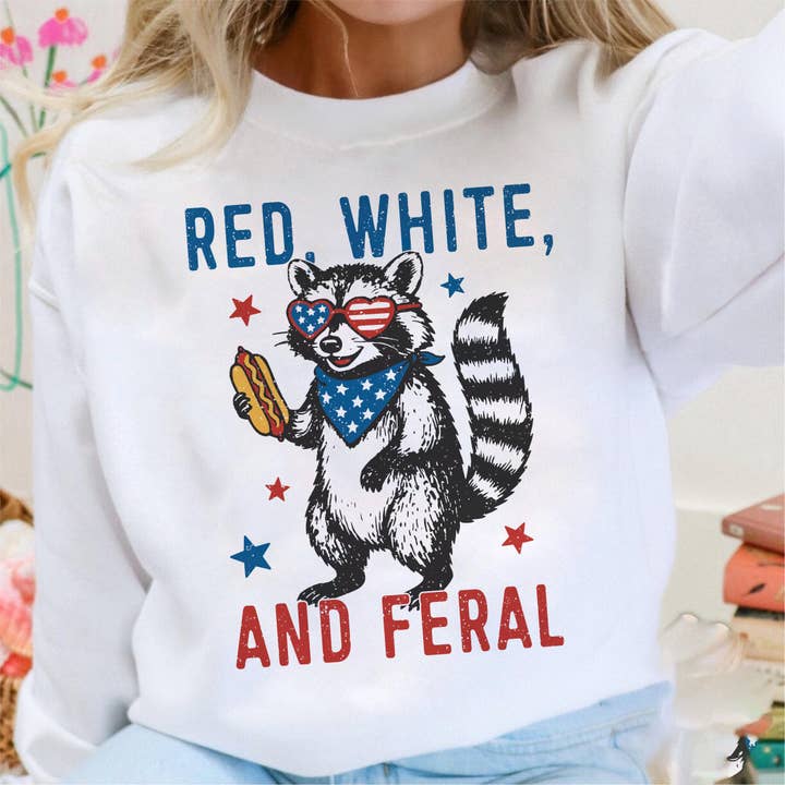 NVC Ecommerce LLC - Wholesale T-Shirt (Graphic) - Women's - Memorial Day T-Shirt, Red White And Feral Sweatshirt