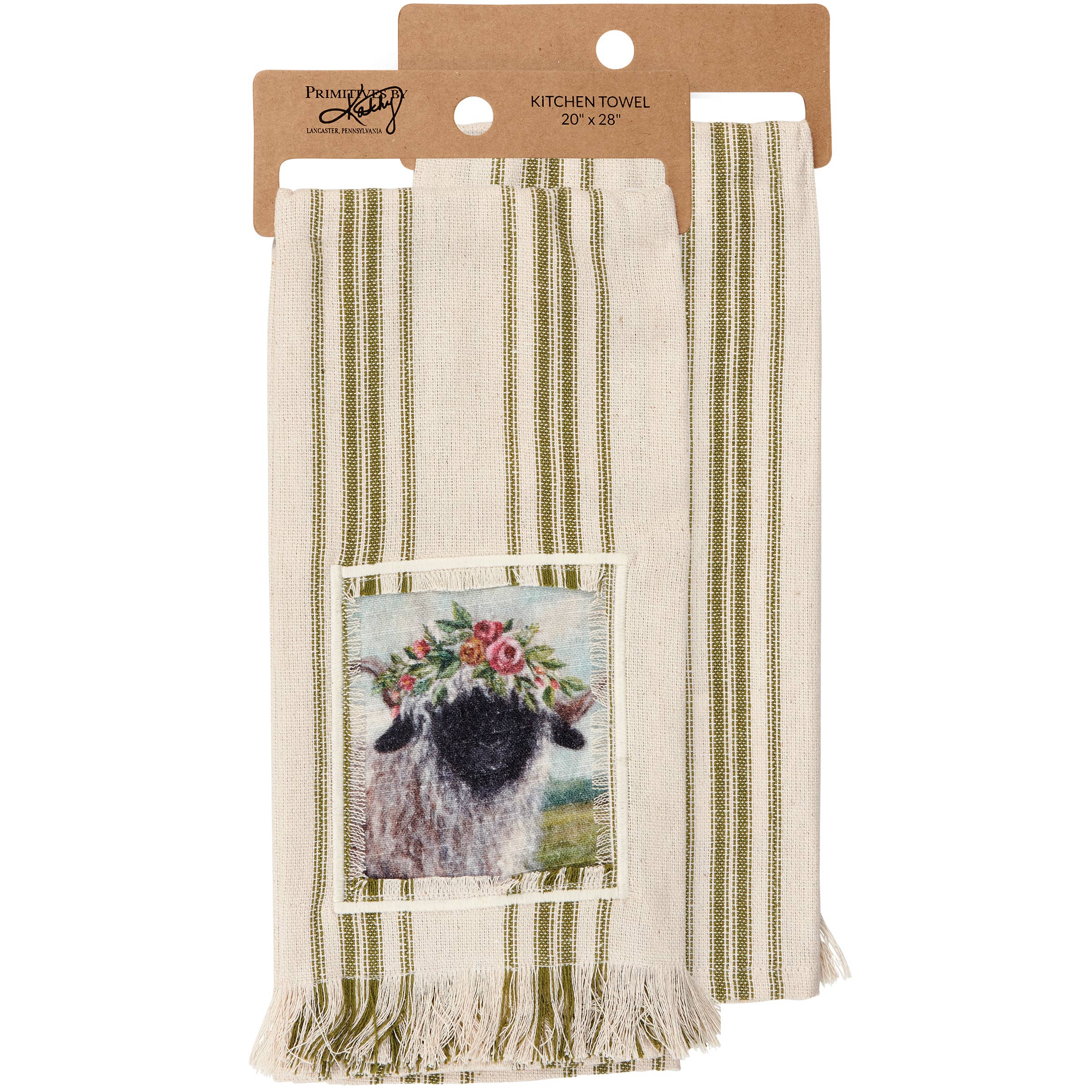 Primitives by Kathy - Wholesale Tea Towel - Floral Crown Sheep Kitchen Towel0