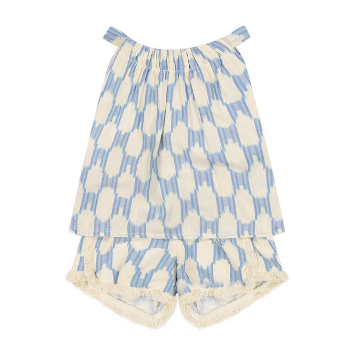 Colette Mädchen Top und Shorts Set Himmelblau IKat für den Großhandel von Mer St. Barth