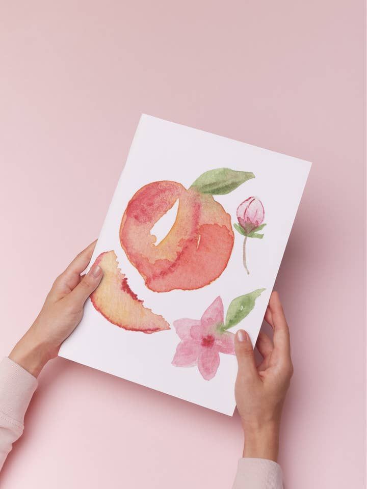 Watercolor Peaches Print for wholesale by Dead Air Doodles