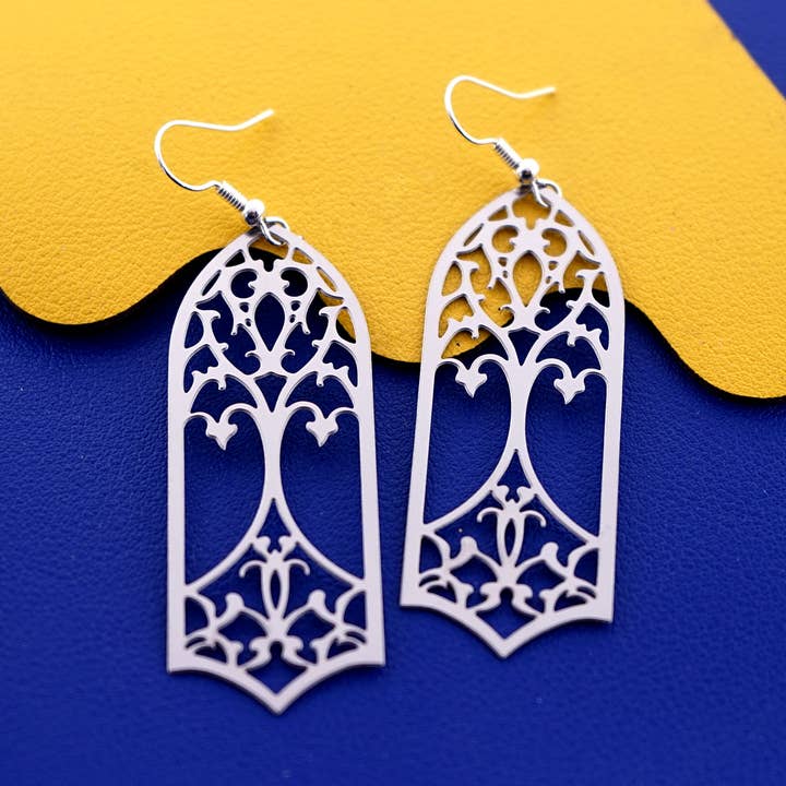 Vintage Castle Stainless Steel Earrings for wholesale by HappyJewelrySupplies