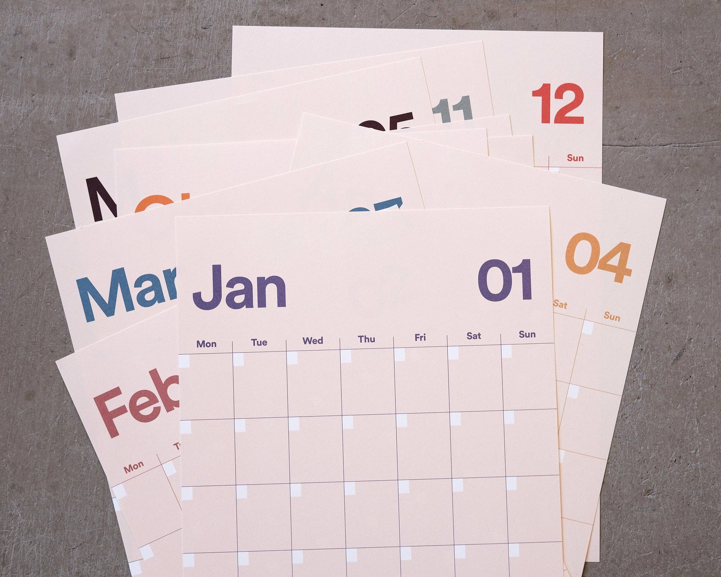 Yearcalendar - Wholesale Calendar - A3 Undated Wall Calendar Light Beige2