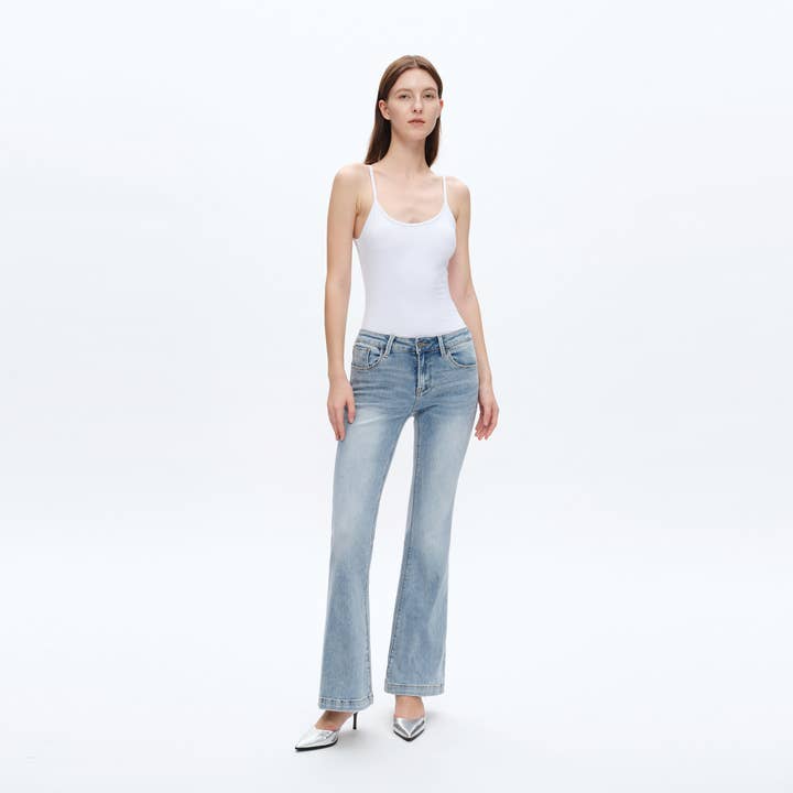 BEACHY LOW RISE FLARE JEANS WITH FINISHED HEM BYF1023 for wholesale on Faire