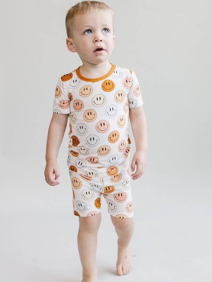 Lucky Panda Kids - Wholesale Sleepwear Set - Kids - Smiley Bamboo Kids Clothing Two Piece Shorts Set | Copper1
