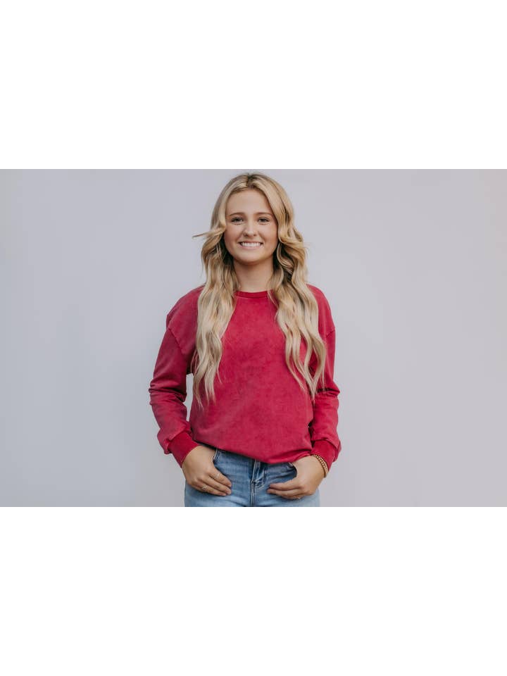 MK159Â Basic Acid Washed Sweatshirt - Maroon for wholesale on Faire