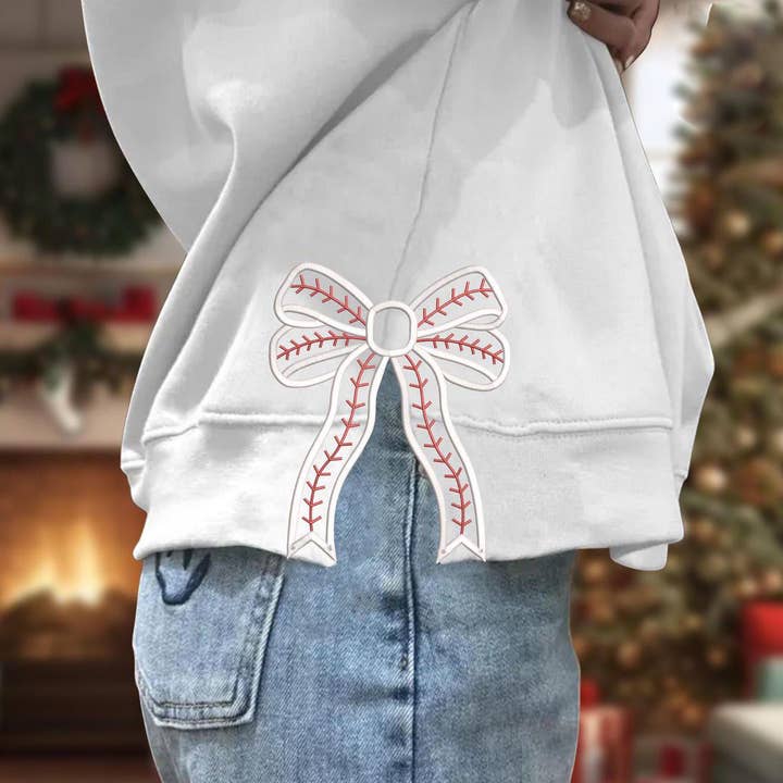 Pink Baseball Bow, Embroidered Side Bow Sweatshirt for wholesale by NVC Ecommerce LLC