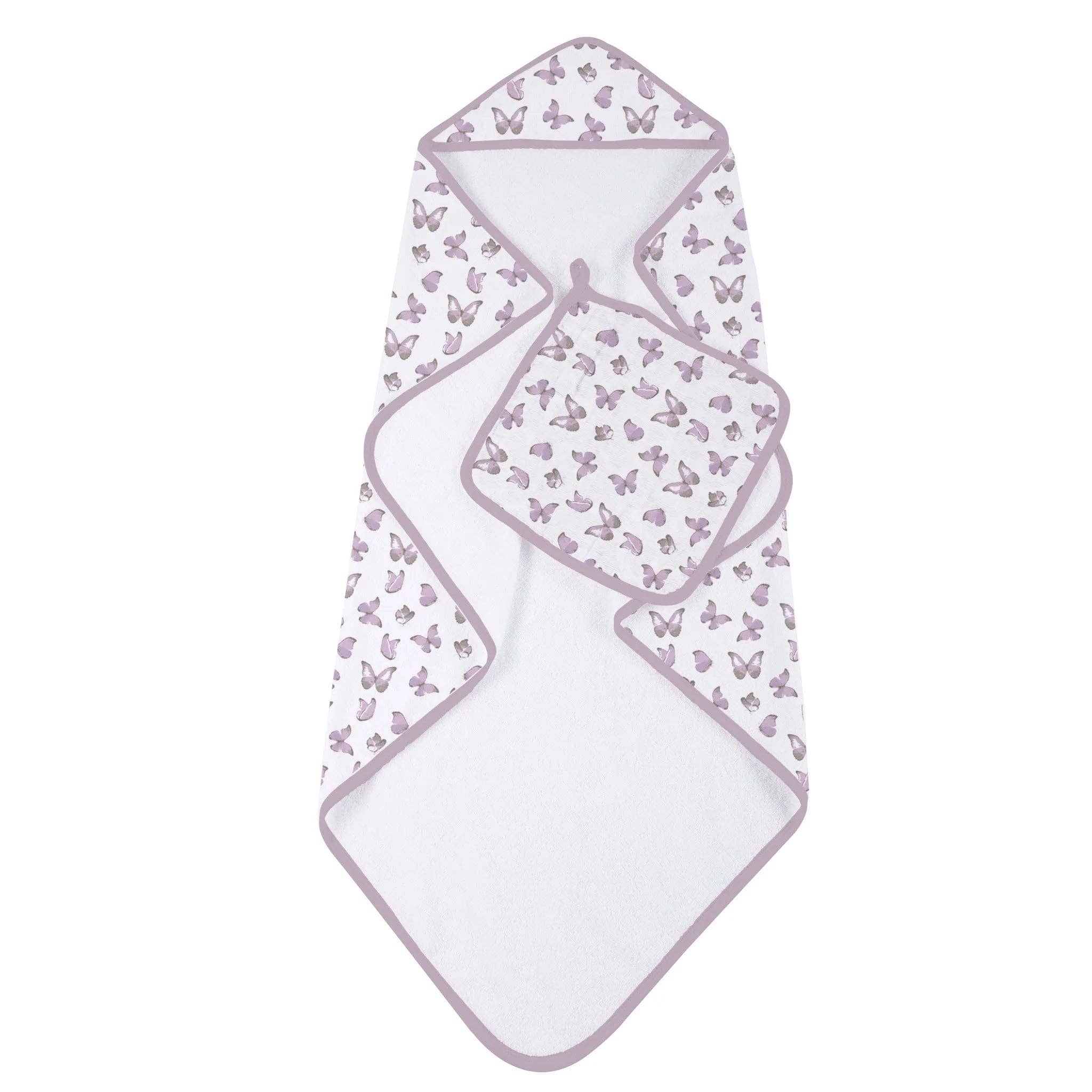 Newcastle Classics - Wholesale Towel Set - Winsome Butterflies Cotton Hooded Towel and Washcloth Set0