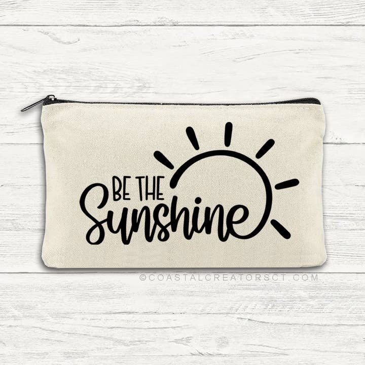 Be the Sunshine Light Beige Canvas Zipper Travel Pouch for wholesale by Coastal Creators of Connecticut