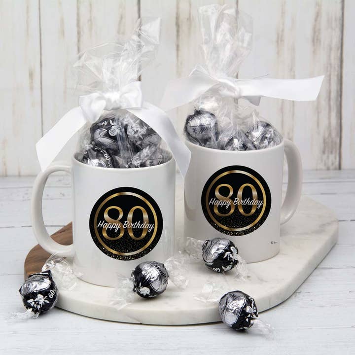 Milestone Mug Filled with Black 60% Dark Chocolate Lindor Truffles - 80th Birthday for wholesale by Just Candy