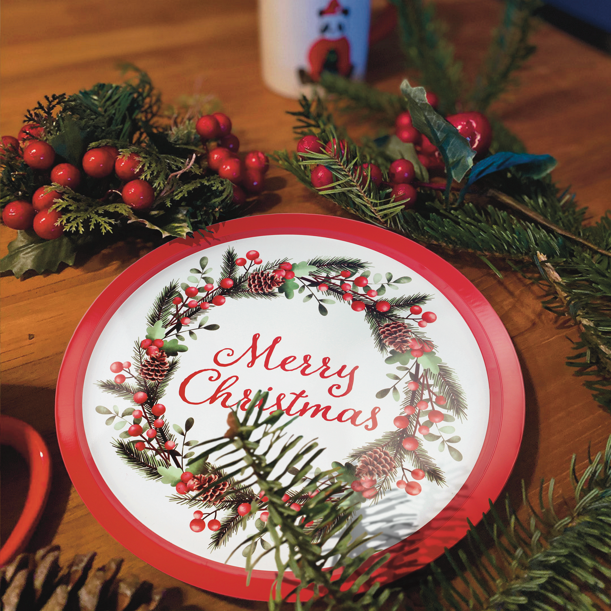 DAHO - Wholesale Christmas Decoration - DaHo Christmas Holiday 12.44'' Round Tin Tray 3Designs ASST2