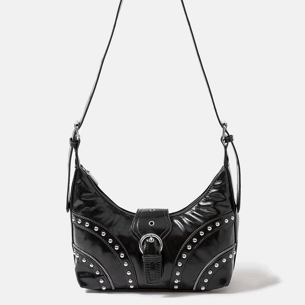 Collections by Fame Accessories - Vente Sac porté épaule – femme - Sac à bandoulière en cuir avec garniture cloutée8