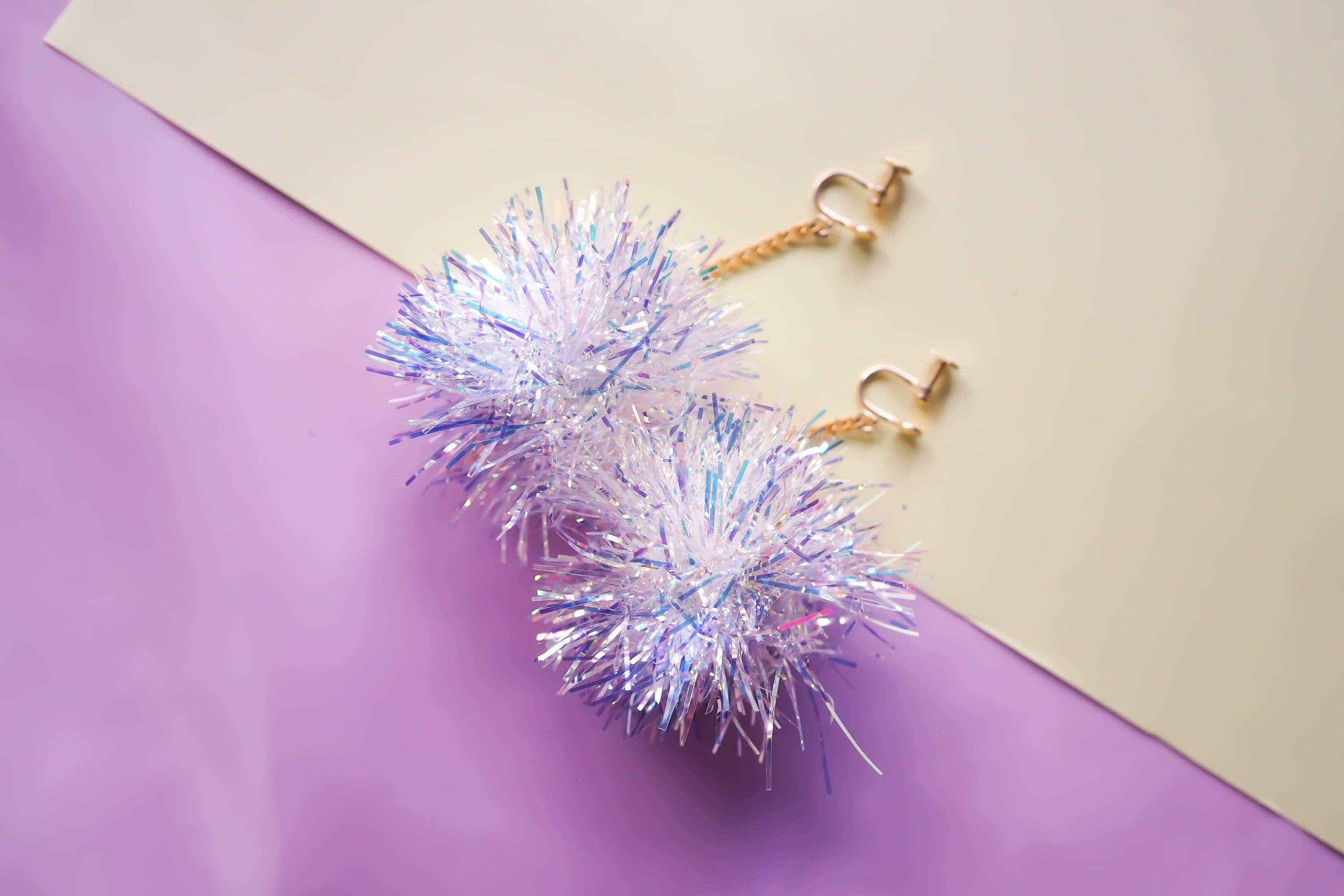 Fat Pom Poms - Wholesale Dangle Earrings - Mini Tinsel Earrings - Choice of colours3