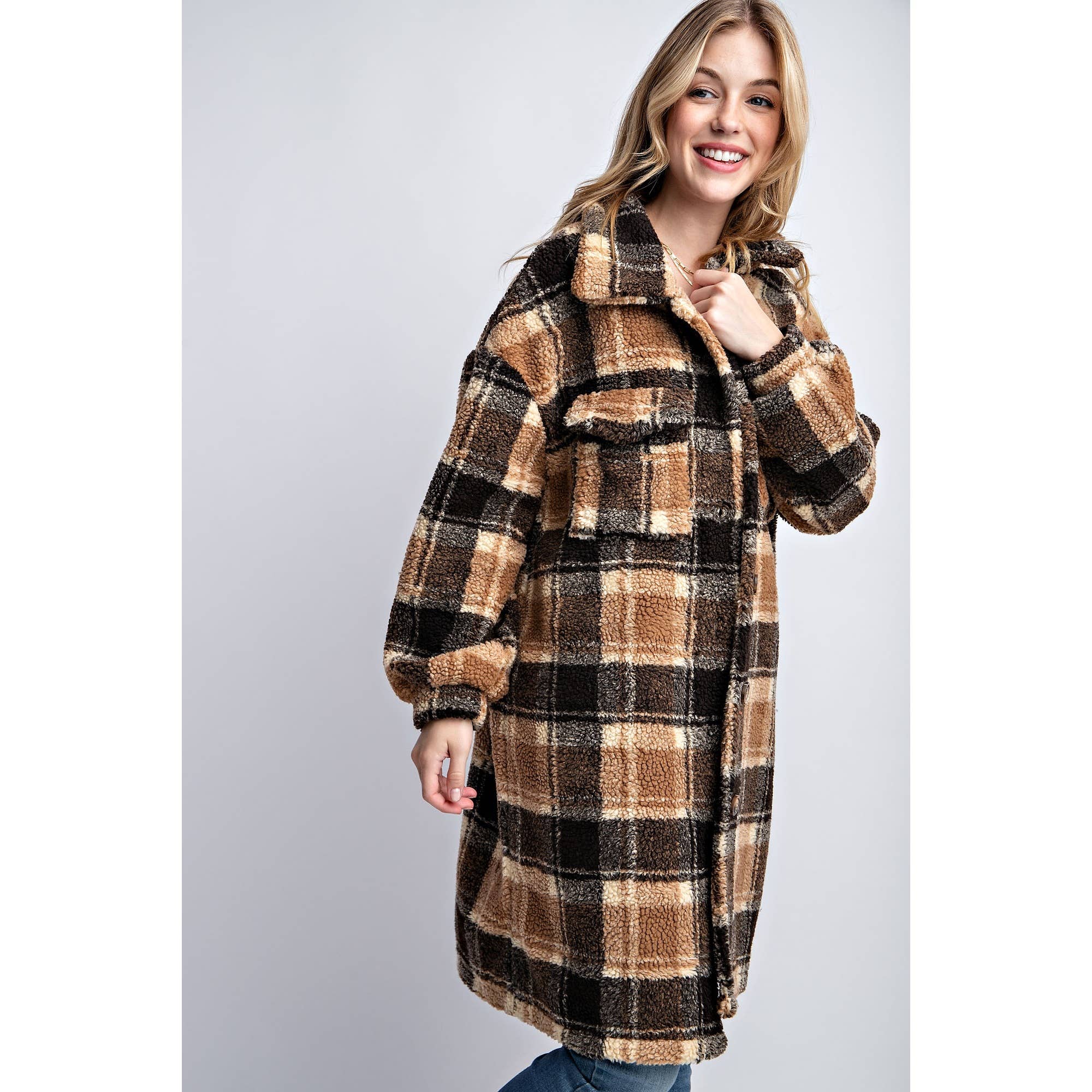 Sweet Generis – Engroshandel Jakke - Dame – PLAID TEDDY OVERSIZE JAKKE7