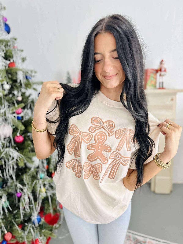 Gingerbread Cookie Bows DTF Graphic Tee for wholesale by Dash Forward Wholesale