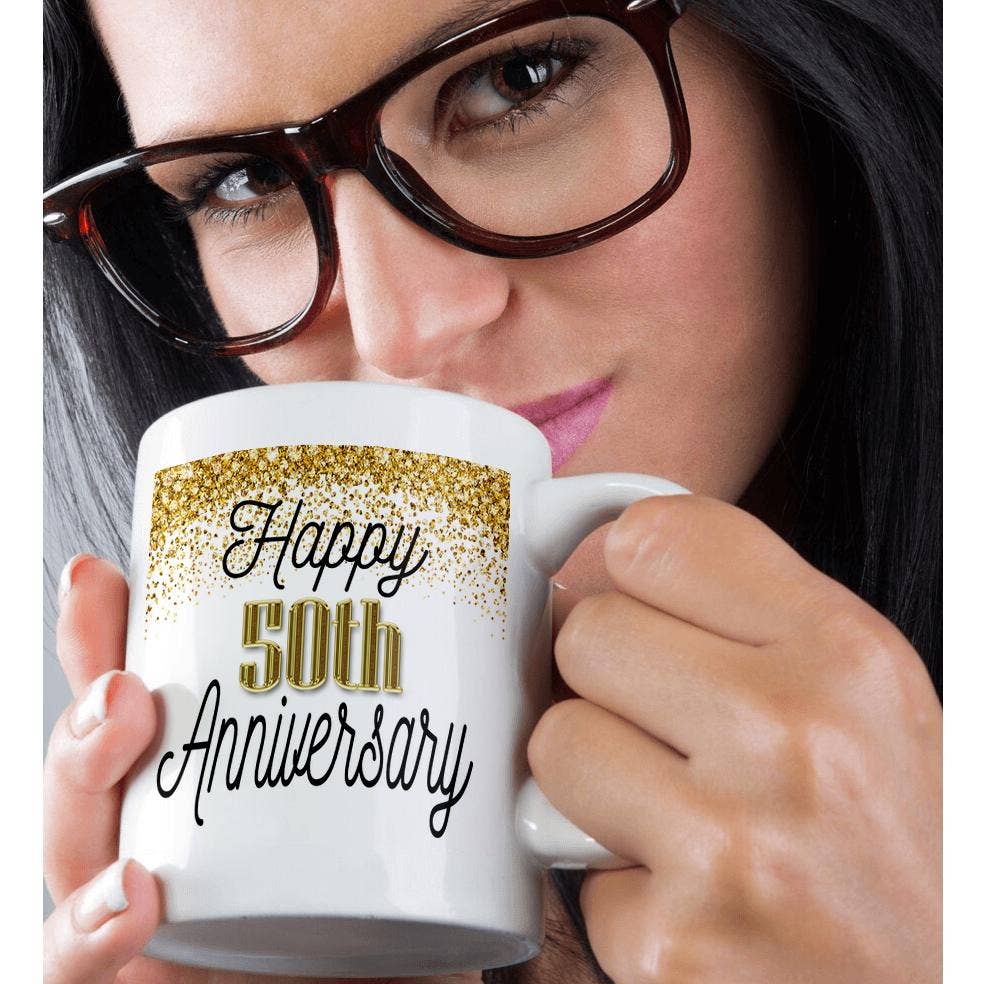 3dRose - Wholesale Coffee Mug - 3dRose, Happy 50th Anniversary Image Of Gold Image Of Diamond Glitter, Mug9