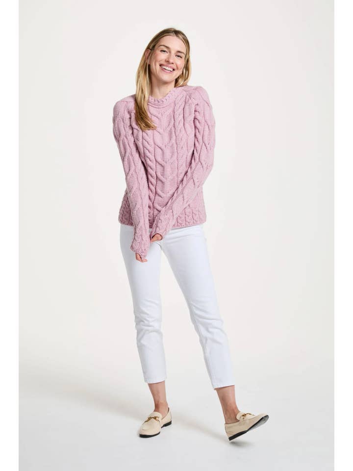 Aran Woollen Mills - Wholesale Knit Sweater - Women's - Listowel Ladies Aran Cabled Sweater - Blush Pink2
