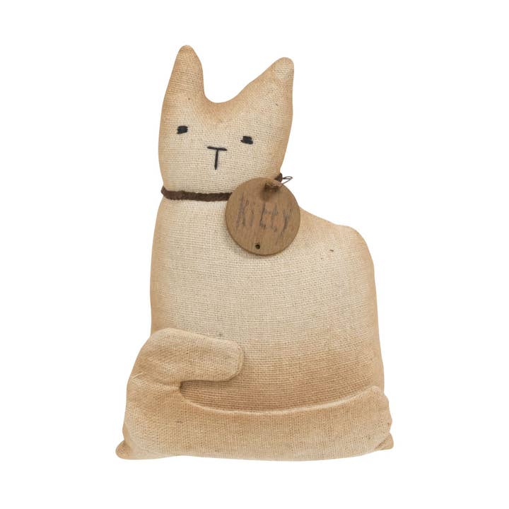 Stuffed Primitive Sitting White Kitty for wholesale by The Hearthside Collection