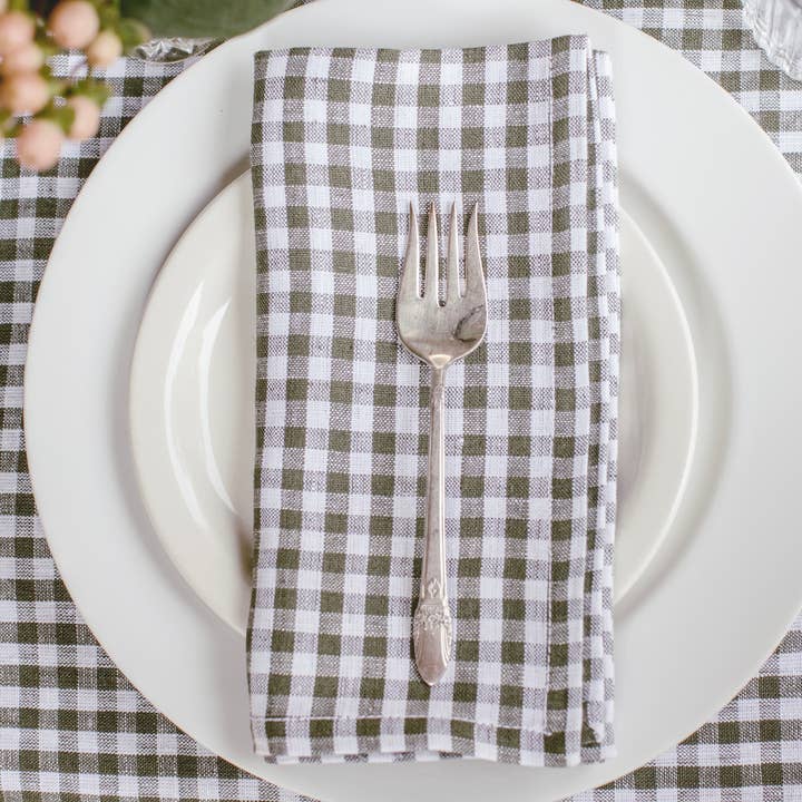 Heirloomed Collection - Wholesale Dinner & Cloth Napkin - Linen Dinner Napkin - Woven Mini Gingham in Olive