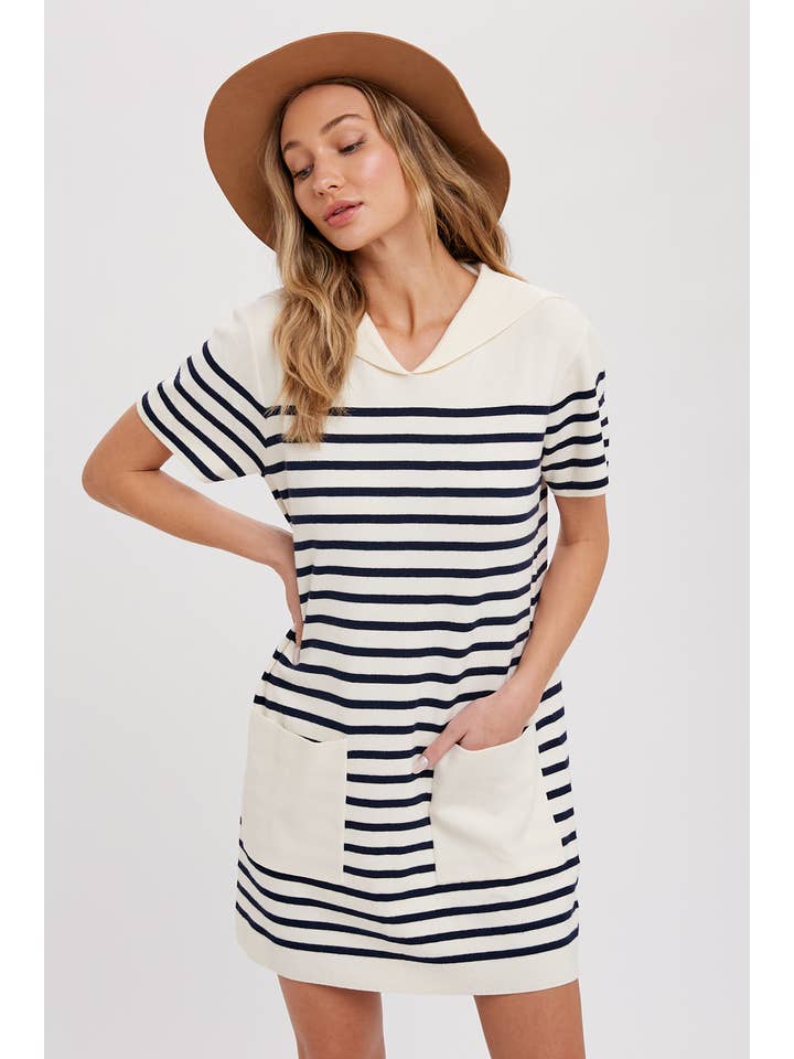 Bluivy - Wholesale Dress - Women's - SAILOR COLLAR STRIPE DRESS