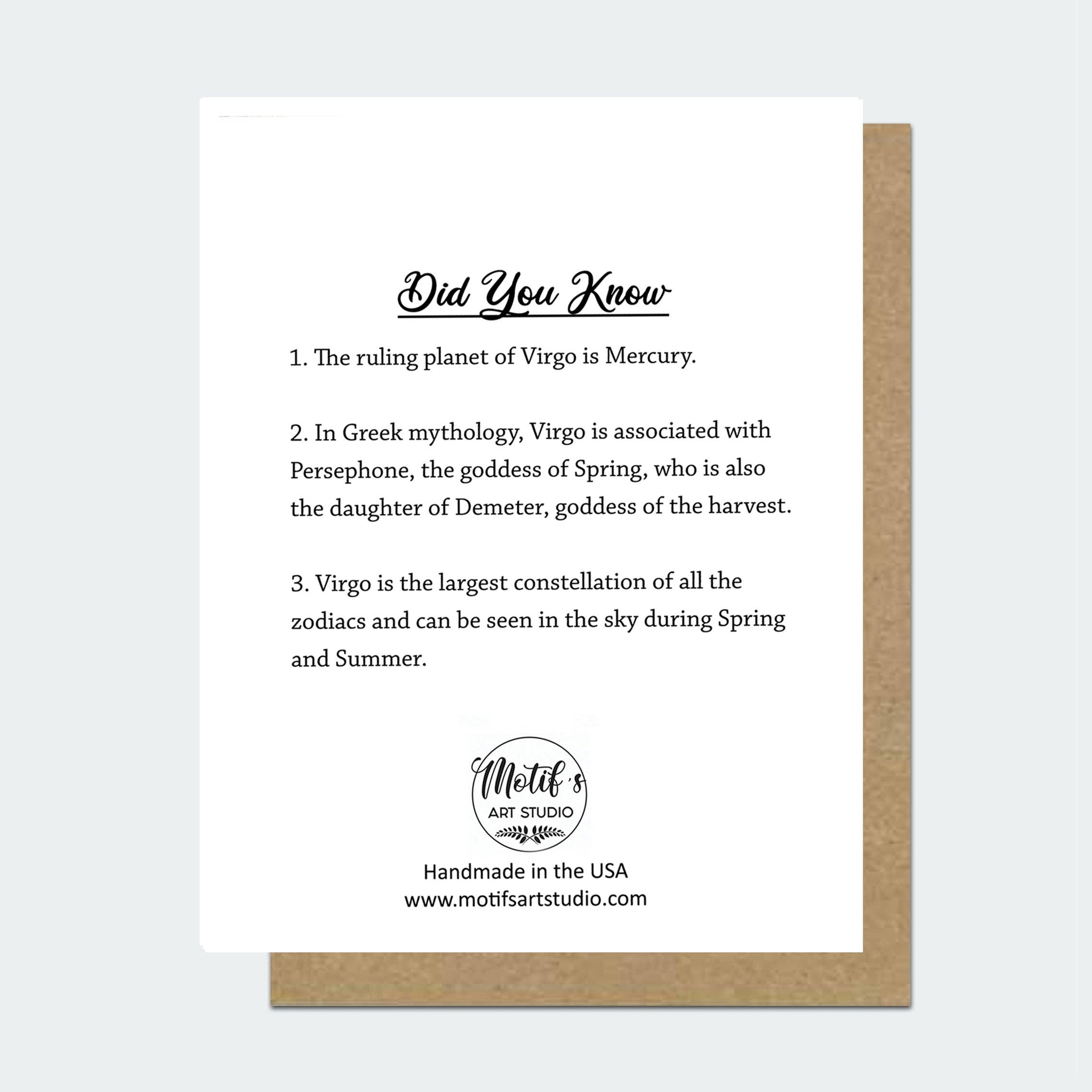 Motif's Art Studio - Venta al por mayor Tarjetas de cumpleaños - Tarjeta de cumpleaños de Virgo Astrology1