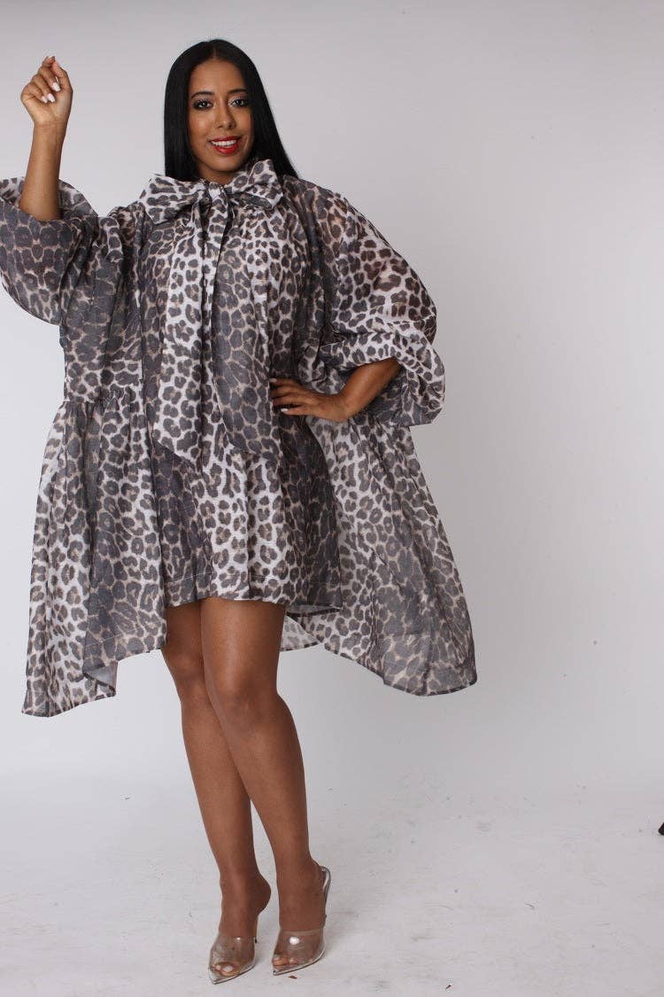 LEOPARD TRYCK Leopardmönstrad organzaklänning med rosett - 82752 för wholesale på Faire1