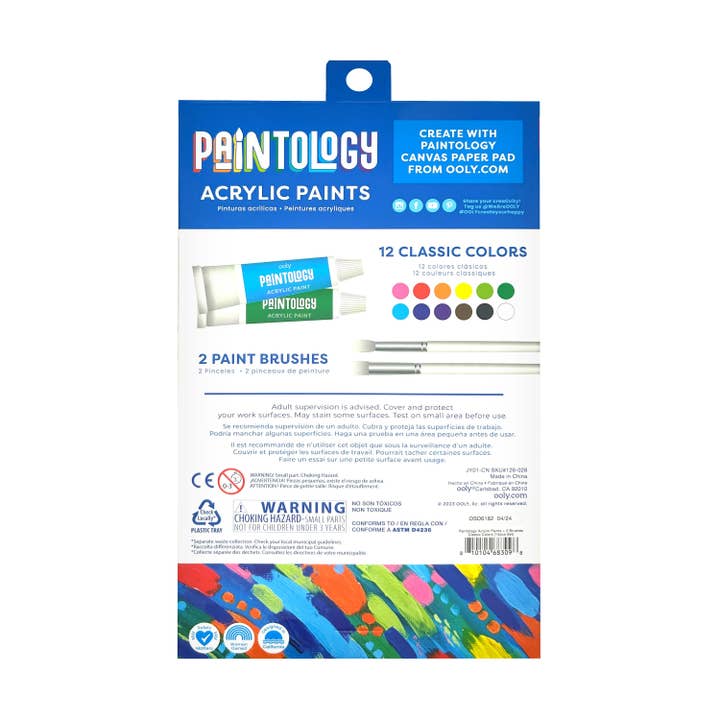 OOLY - Wholesale Paint Set - Paintology Acrylic Paints + 2 Brushes - Classic Colors