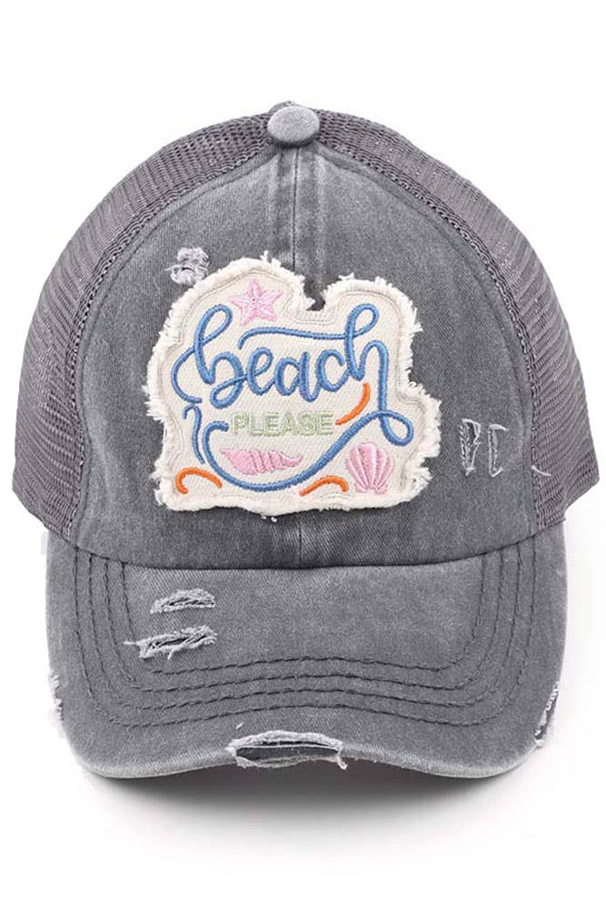 Hana - Wholesale Ponytail Cap - Women's - C.C Beach Please Patch Distressed Pony Baseball Cap13