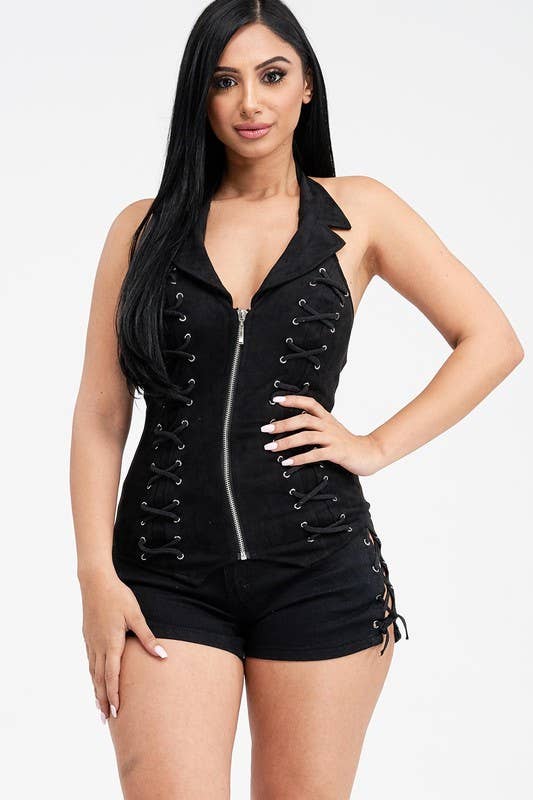 Lydia USA - Wholesale Blouse - Women's - Lace Up Collar Halter Suede Top15