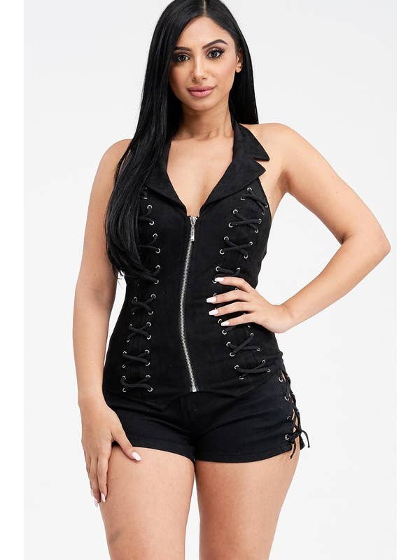 Lydia USA - Wholesale Blouse - Women's - Lace Up Collar Halter Suede Top15