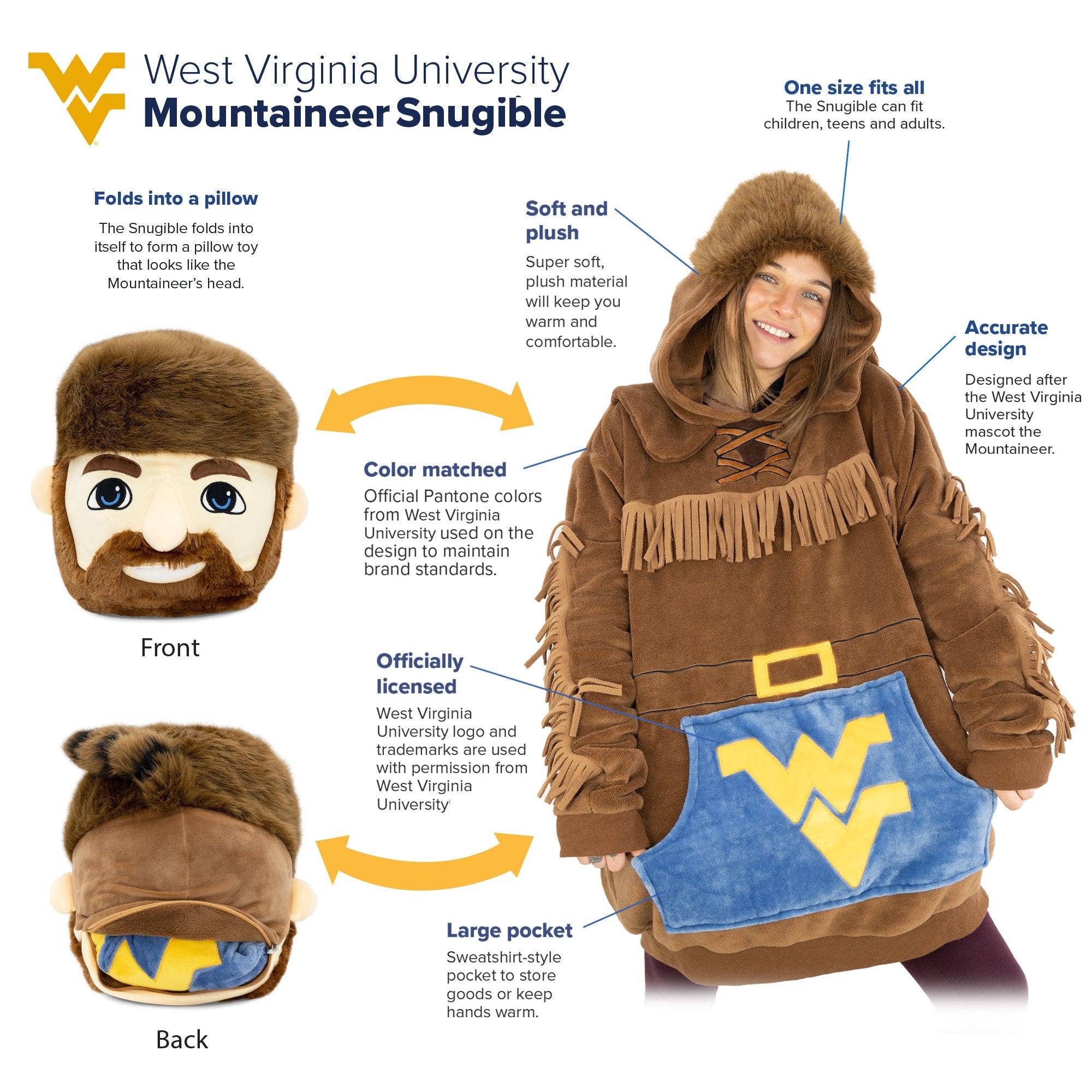 OrangeOnions - Wholesale Hoodie - Unisex - West Virginia University Blanket Hoodie & Pillow Snugible2
