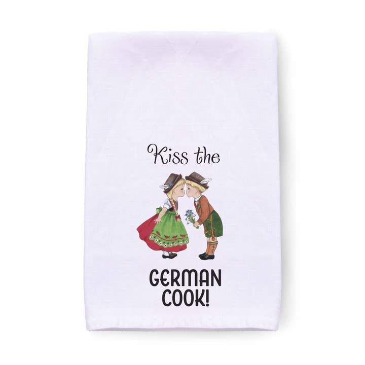 Kiss the German Cook Kitchen Gift Decorative Print Towel for wholesale by European Heritage Gifts