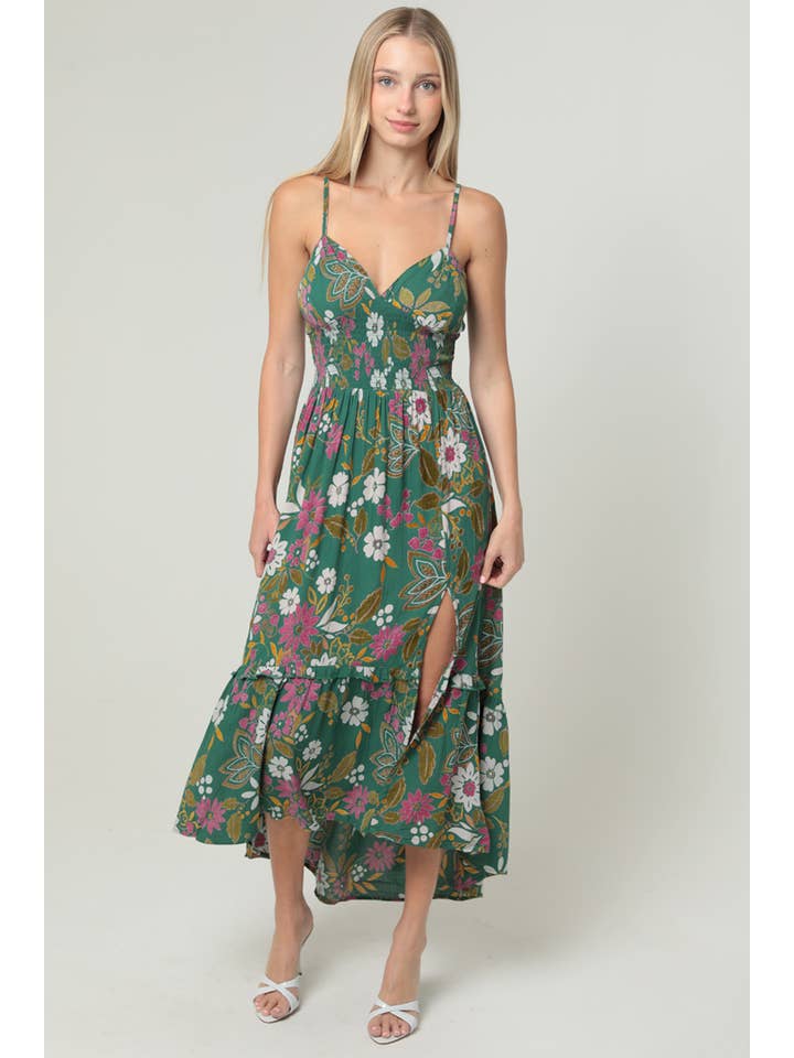 ANGIE - Wholesale Dress - Women's - C4729-A867 V NECK LACE UP BACK SLIT SKIRT MID LENGTH DRESS W