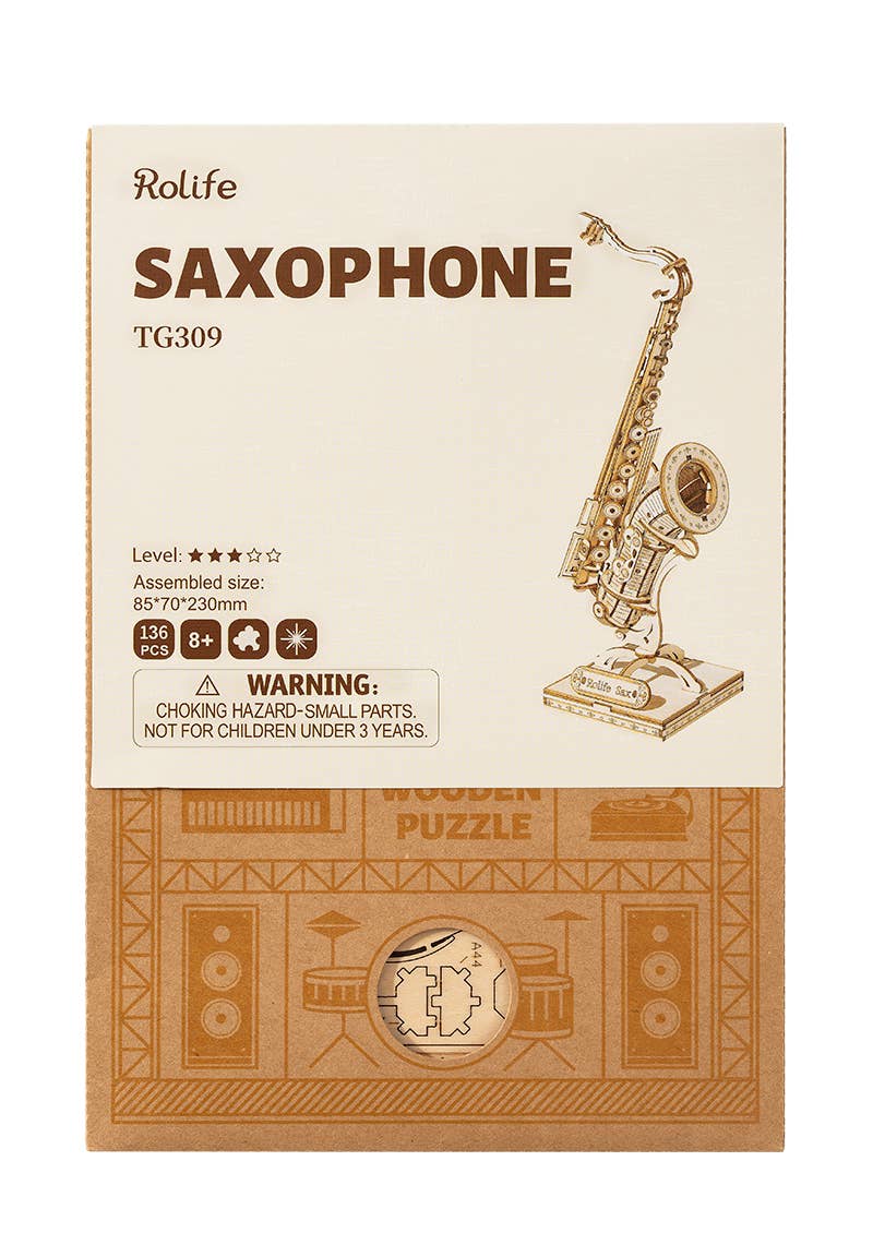Robotime - Vente Kit de bricolage - TG309 Rolife Modèles de Puzzle 3D en Bois DIY Saxophone4