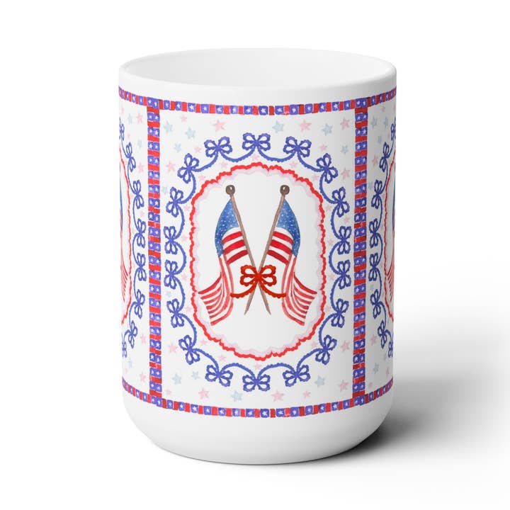 Americana Flags and Bows Ceramic Mug for wholesale by The Muddy Dog