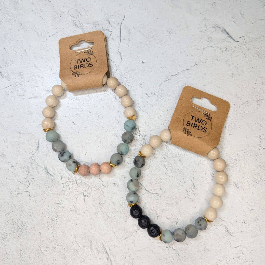 Two Birds Eco Shop - Wholesale Aromatherapy Bracelet - Kiwi Jasper Riverstone & Lava Rock Diffuser Bracelet2