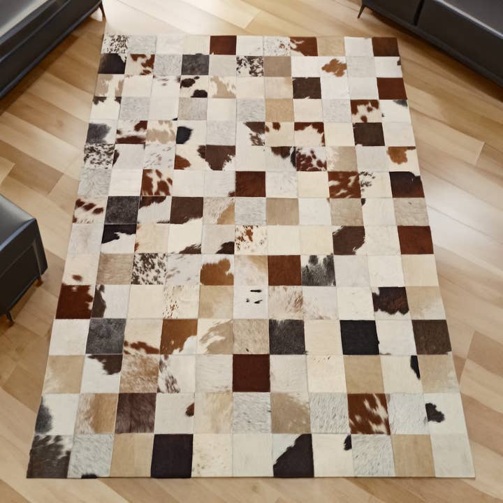 Floor Area Cowhide Square Leather Designer Decorative Rug for wholesale by Rosoc Rug