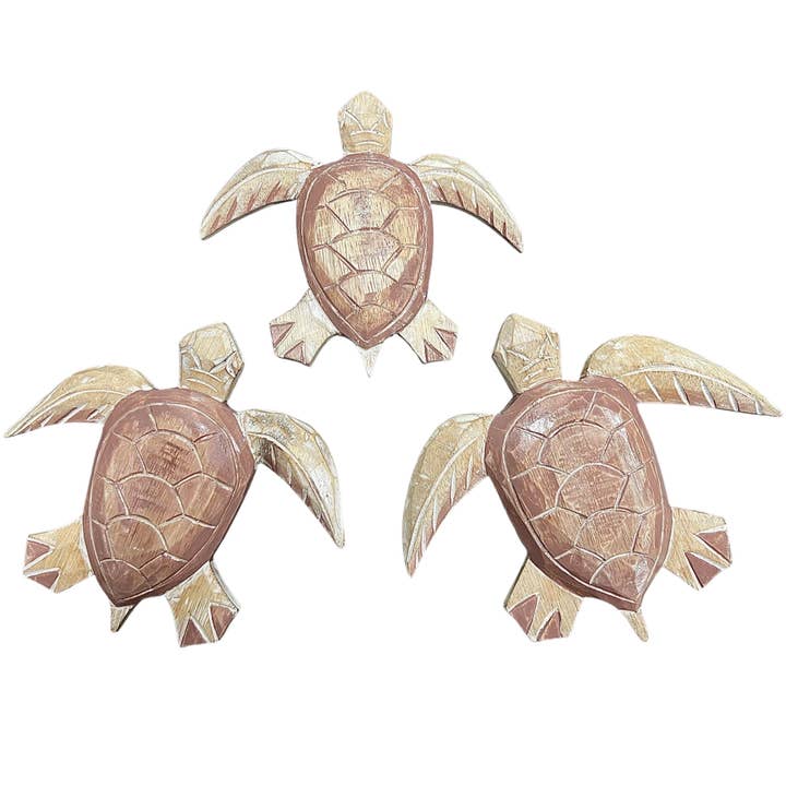 Bamboo Source Tropical Decor - Wholesale Wall Accent - Turtle Wall Plaque Set of 3 - Natural1