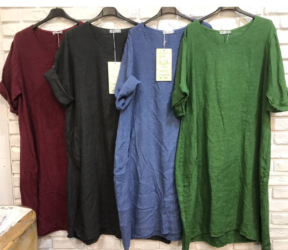 la maison des fibres naturelles - Wholesale Dress - Women's - Round neck dress in 100% linen 676137