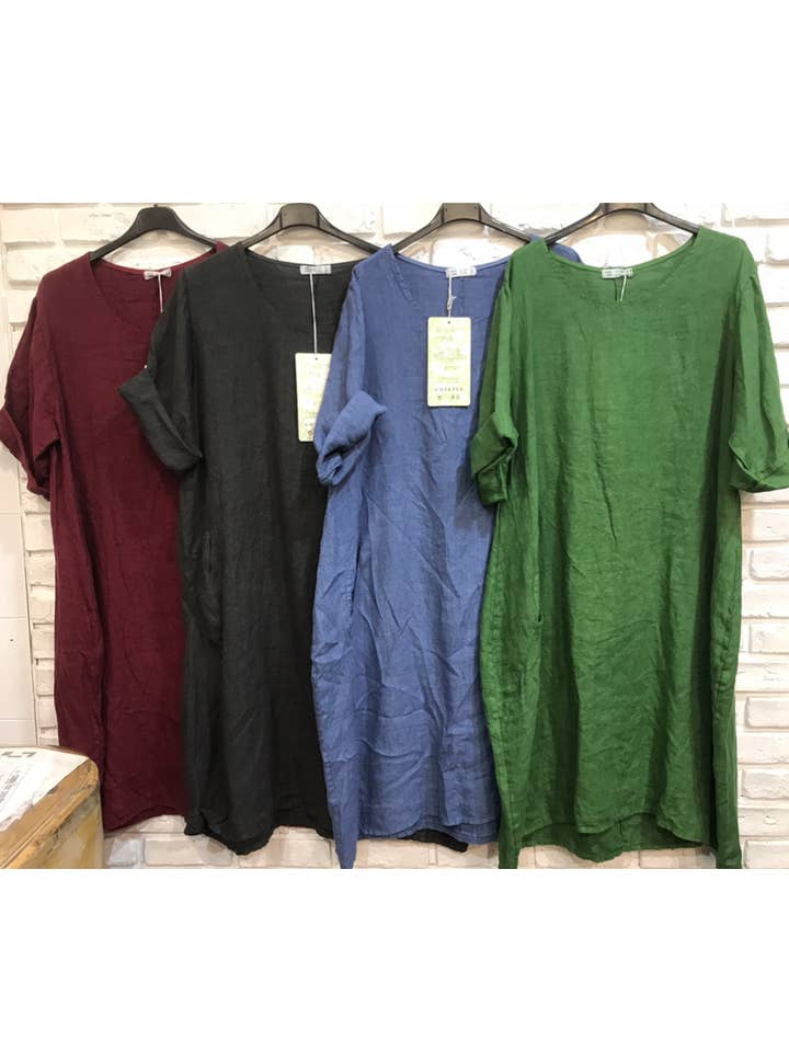 la maison des fibres naturelles - Wholesale Dress - Women's - Round neck dress in 100% linen 676137