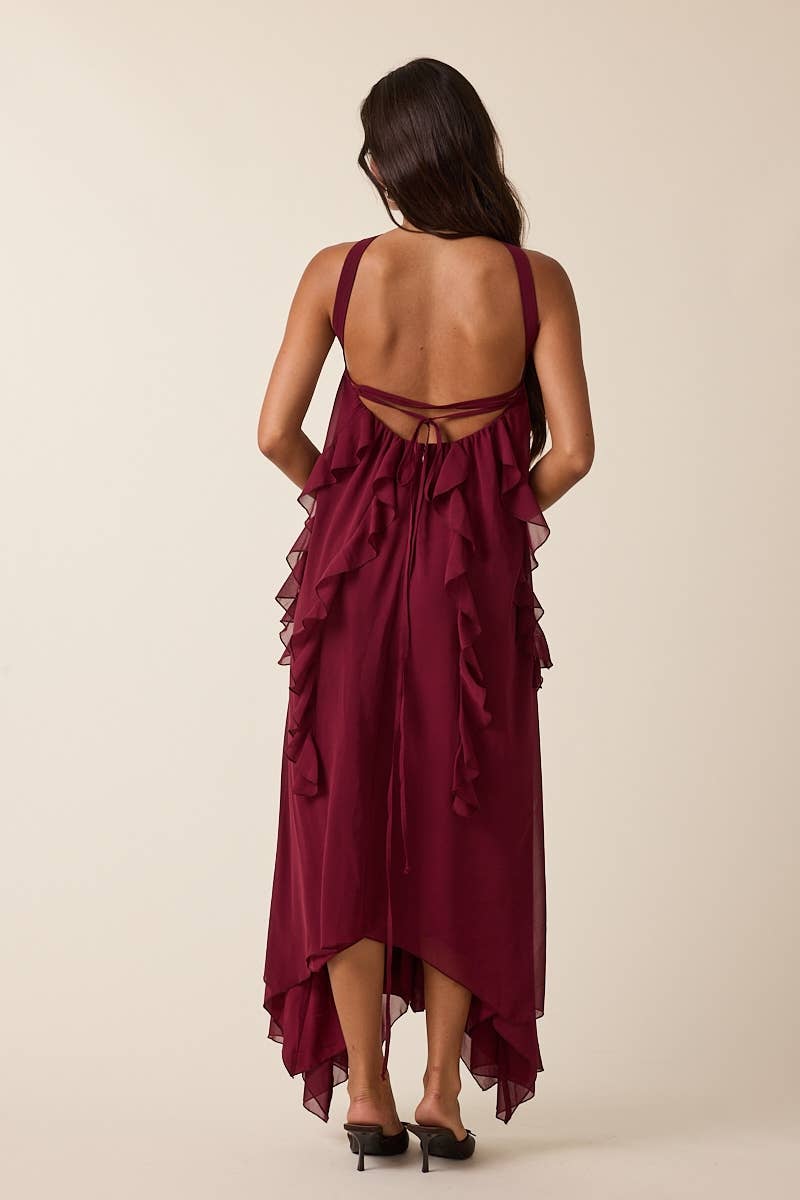 Sky to Moon - Wholesale Dress - Women's - HOLIDAY NECKLINE POINT RUFFLE HIGH-LOW MAXI DRESS7