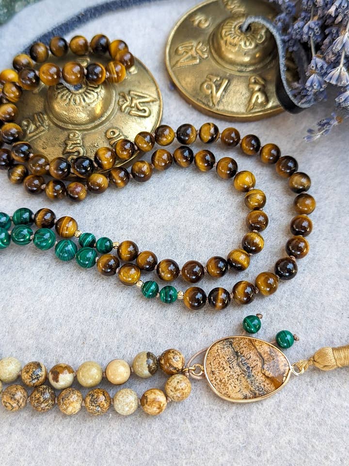 Tiger Eye Mala, 108 Mala halskæde, mod og overflod for engroshandel hos Samadhi Mala Beads
