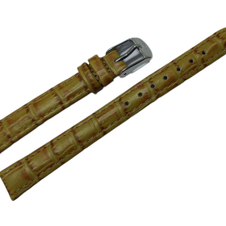 12 mm de ouro castanho. Pulseira de relógio de couro de jacaré abobadada por atacado de BRACELETS MONTRE ACH