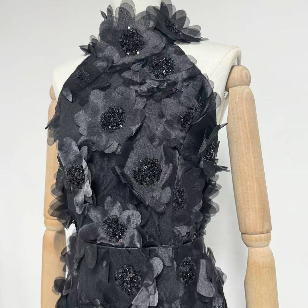 Productseeker - Wholesale Dress - Women's - DR751Y Halter Neck Sequin 3D Floral Backless Mini Dress3