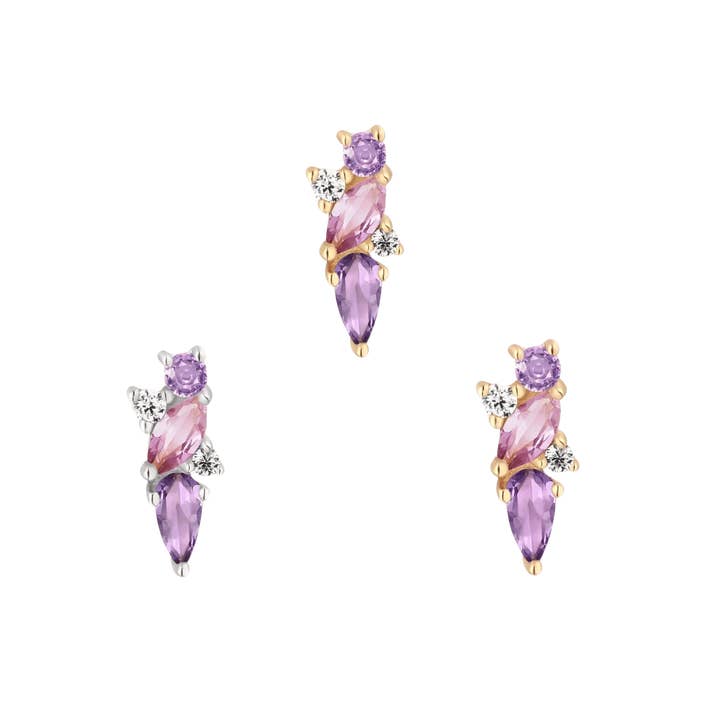 Piercing-zone – Großhandel Einzelohrring – Visionär – Amethyst, Pinker Saphir & Topas – 14K Gold Fadenloses Ende4