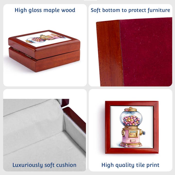 3dRose - Wholesale Jewelry Box/Organizer - 3dRose, Cute Pink Bubble Gum Machine Illustration, Jewelry Box6