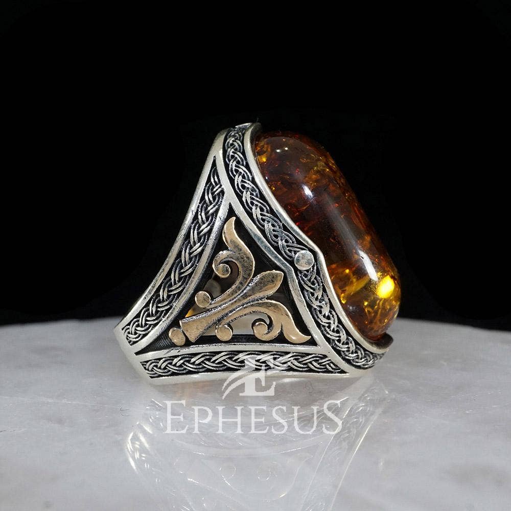 Ephesus Jewelry – Anel de cocktail/declaração por atacado – Anel de pedra âmbar prata esterlina5