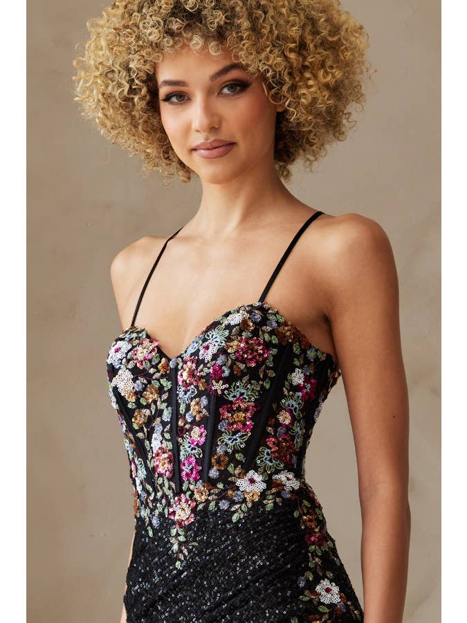 Babyfox Apparel - Wholesale Dress - Women's - Floral Embroidery Fitted Sequin Dress3